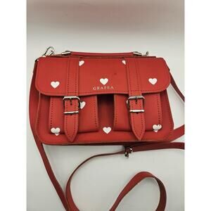 Grafea Red Heart Print Mini Satchel Leather Crossbody Bag Schoolbag Purse